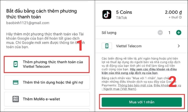 Nạp xu tiktok bằng thẻ điện thoại